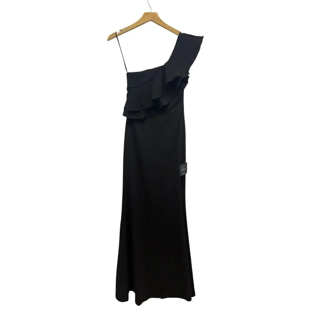 Lulus Grand Beauty Black Ruffled One-Shoulder Mermaid Maxi Dress size S NWT - Picture 4 of 7